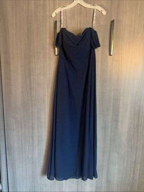 David's Bridal Navy Blue Off-Shoulder Maxi Gown